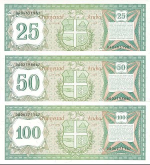 Aruba - 25, 50, and 100 Florin - P-3, 4, 5. - Set of 3 - Paper Money